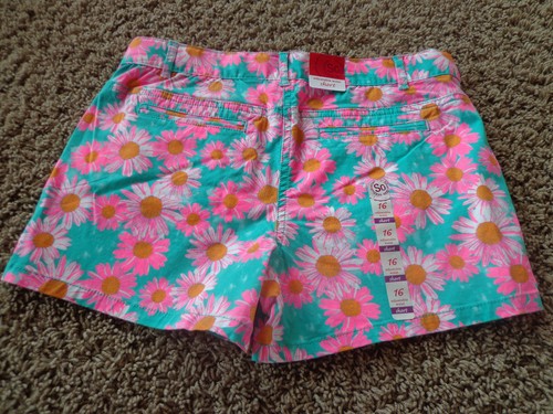 SO girl's NWT sz 16 pink daisy splash pocket shorts w/adjustable waist & pockets - Picture 6 of 7