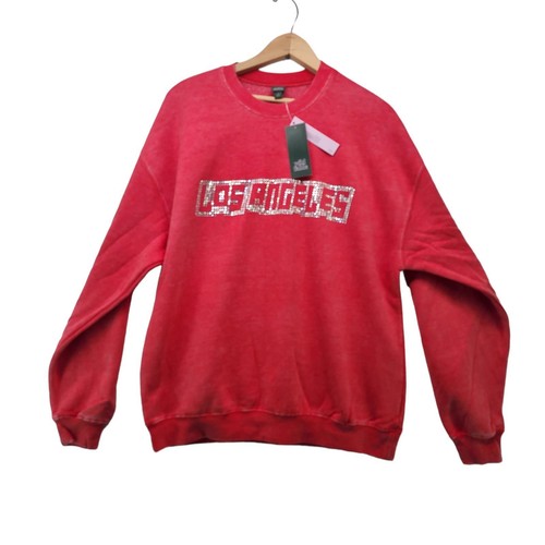 Womens Oversize Sweatshirt Loose Fit Los Angeles Rhinestone Stud Great Gift Idea - Picture 7 of 12