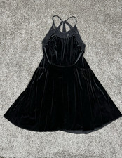 Free People Velvet Strappy Witchy Dress Size S Black Goth Y2K Festival Steampunk