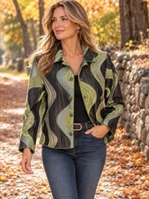 Winding River Reversible Tapestry Green Jacket ~L~ Geometric Artsy Fall USA Made