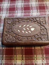 Vintage hand carved wood inlaid trinket jewelry box