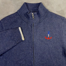 JANIE AND JACK Full Zip Cardigan Boy  s 12 Knit 100 Cotton Anchor Fisherman Navy