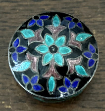 Vintage Floral Sterling Silver 925 Cloisonne Enamel Pill Ring Trinket Box
