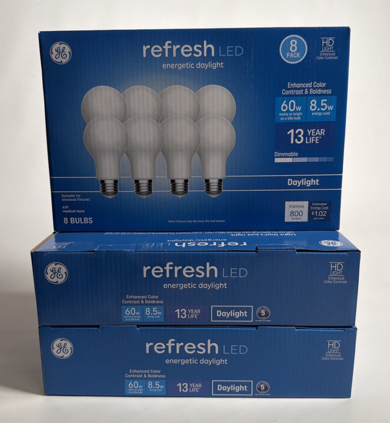 Lot of 24 GE Refresh 60w 8.5w A19 Energetic Daylight Dimmable LED Light ...
