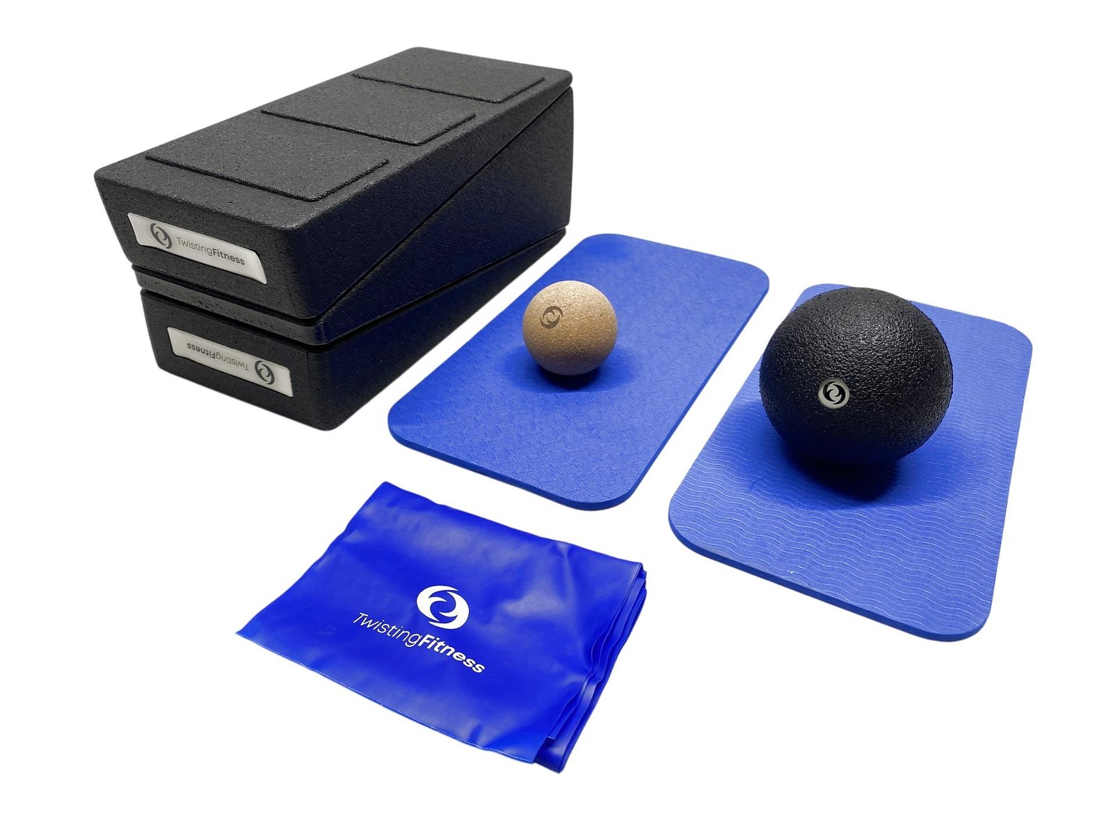 Juego de accesorios de yoga TwistingFitness 8 piezas azul-negro B-WARE