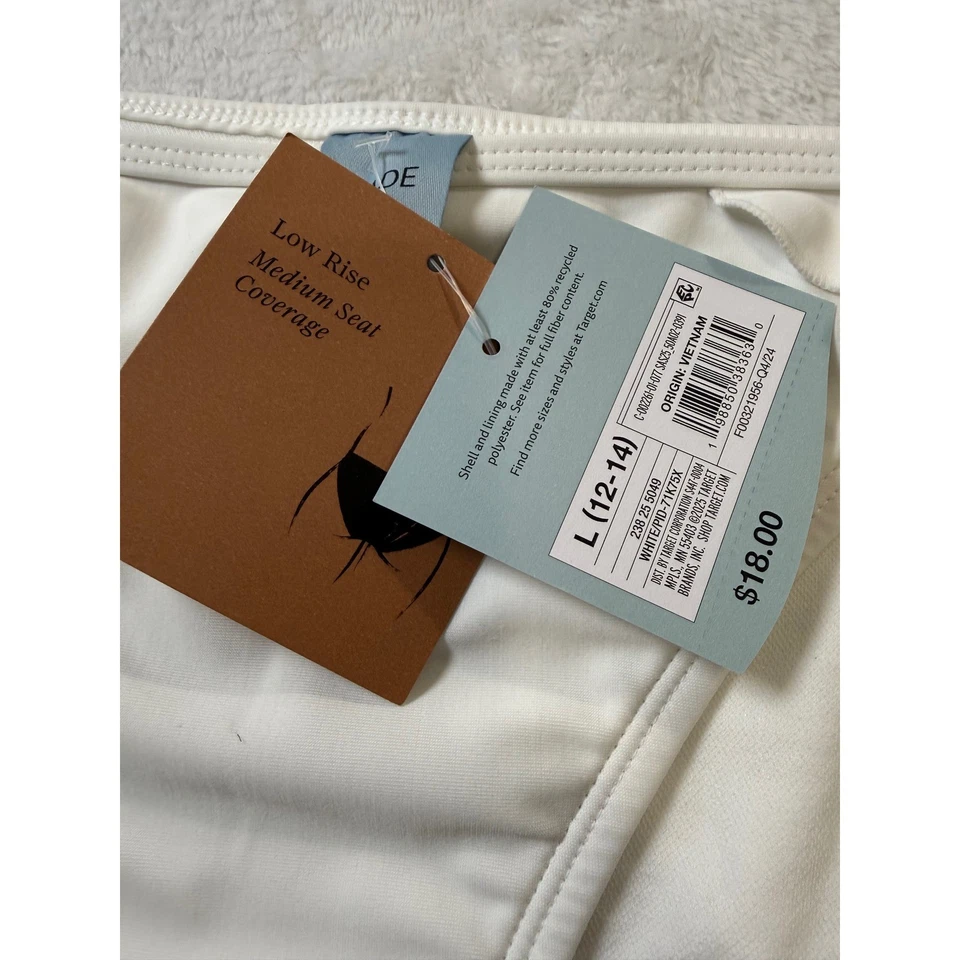 Shade Shore 女式白色荷叶边比基尼下装高腿 L 12 14 码 — 第 4/4 张图片