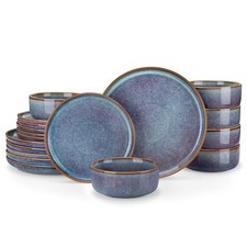 PLAYA Plates and Bowls Sets, 18 Pieces Grey 18 Pcs Service for 6 Grey Blue