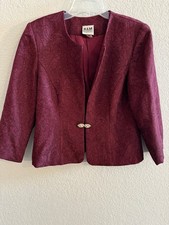 R M Richards Floral Glitter Rhinestone Maroon Brocade Evening Party Jacket 10