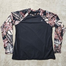 Hurley Womens Large Rash Guard Long Sleeve UPF 50 Tropical Floral Black Top