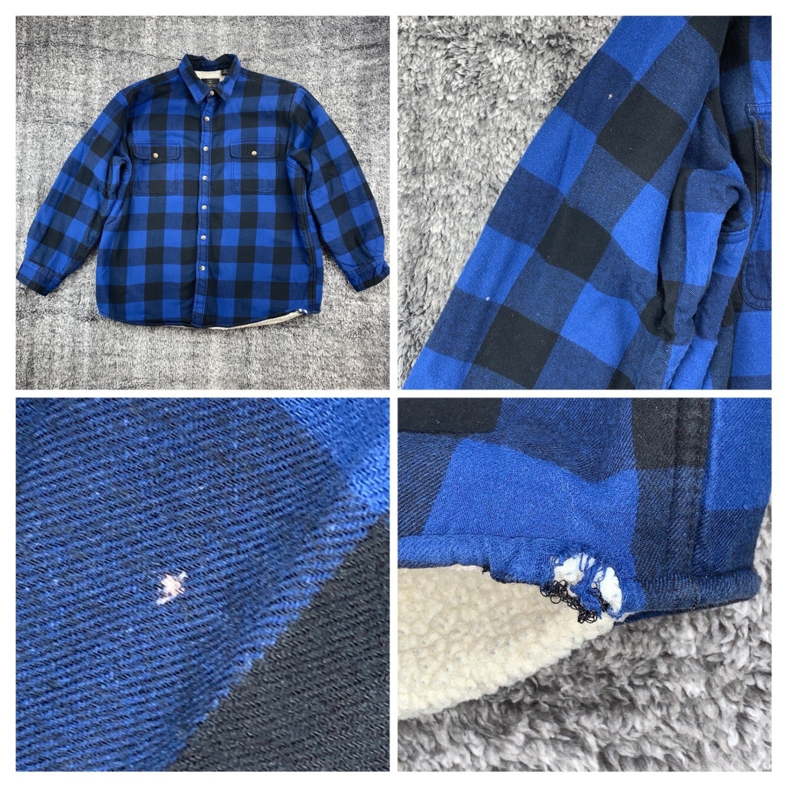 RedHead Mens XL Blue Black Buffalo Plaid Sherpa Lined Flannel Shirt Jacket