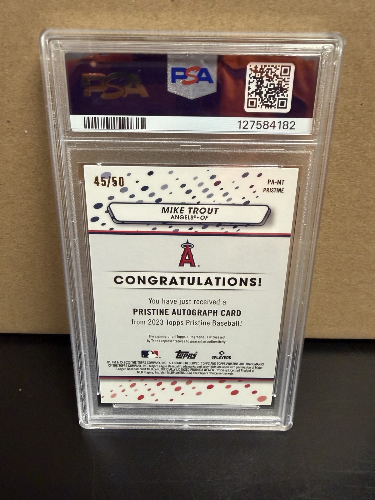 Topps 2023 Pristine Autographs Mike Trout PA-MT Gold /50 PSA 10 10 view 2
