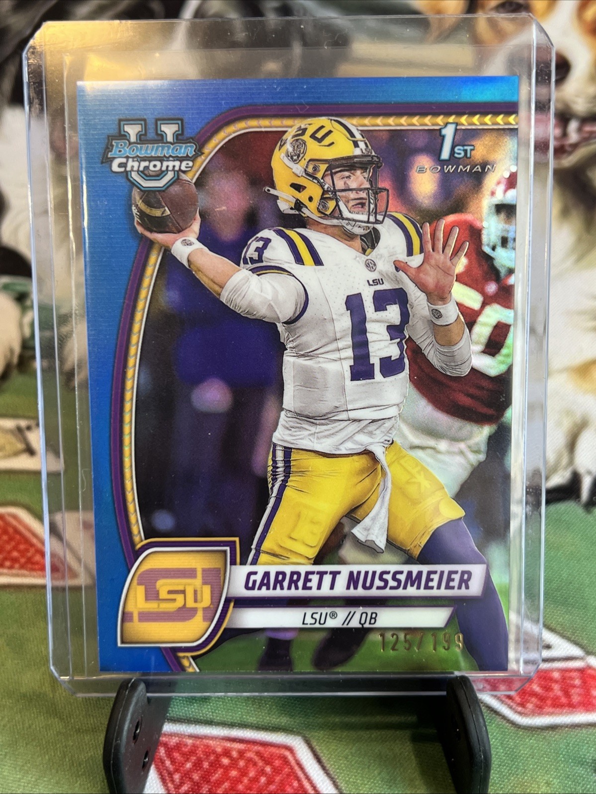 2024 Bowman University Chrome - Garrett Nussmeier #5 Blue Refractor /199 (RC)