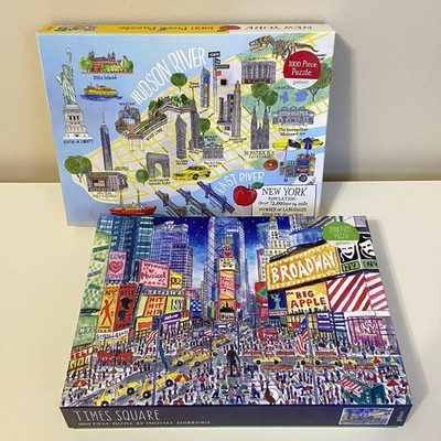 Galison 1000 Piece Jigsaw Puzzle Lot of 2 New York City Map & Times Square
