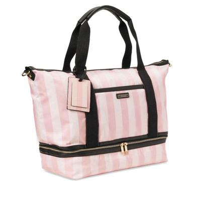 Victoria's Secret Heritage Stripe Weekender Travel Duffel Bag Pink Black NWT