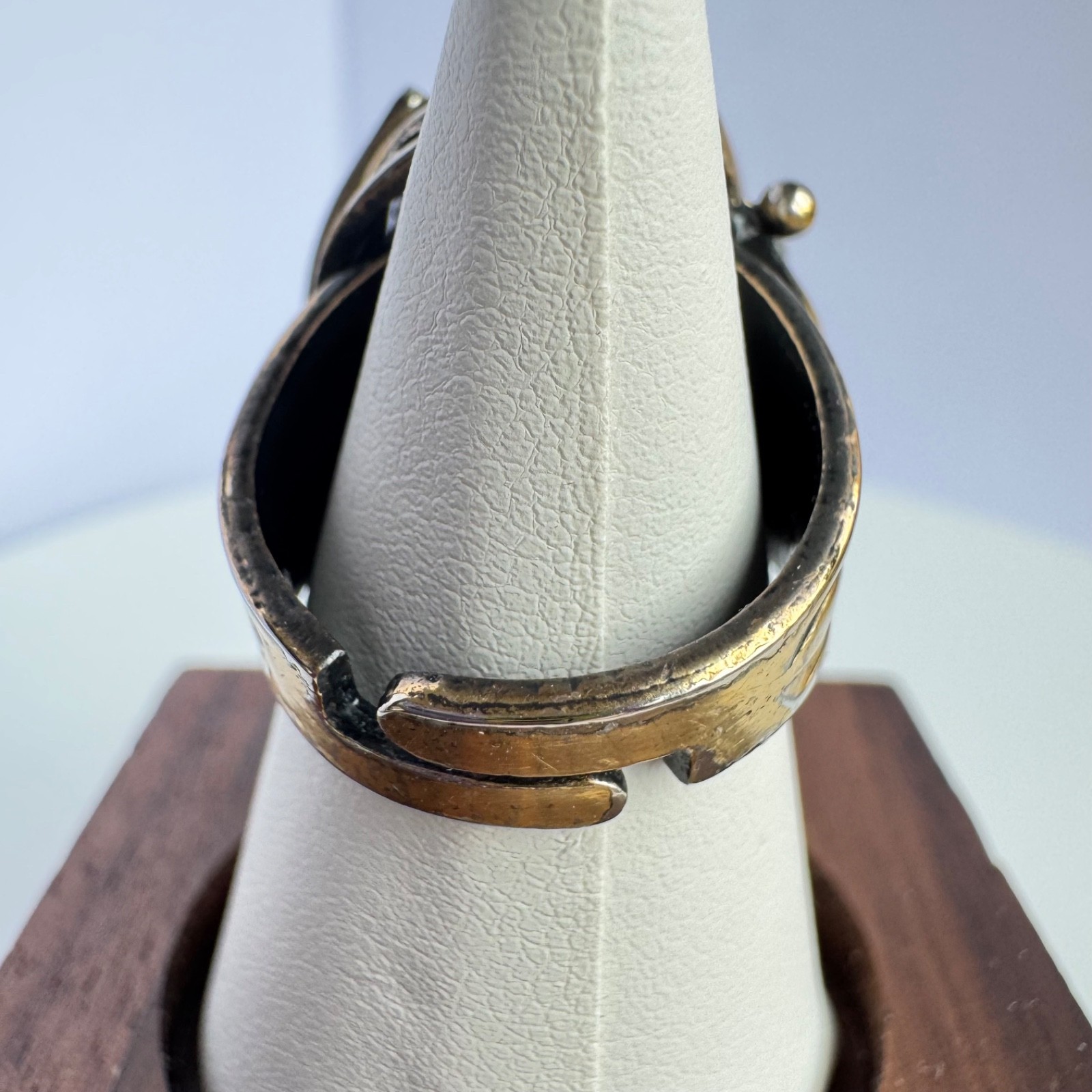 Vtg Green Cabochon Statement Ring Adjustable Gold… - image 7