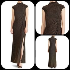 Lauren Ralph Lauren Formal Mock Neck Gold Metallic Maxi Gown Sz 6 Glamour Dress