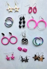 Classic Vtg Mod Retro 80's + Earrings Pairs Jewelry Lot Lucite + Hoops Stars+