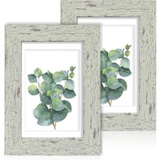 4x6 Picture Frame Set of 2 Made of Real Glass and Sage Green Wooden Frame