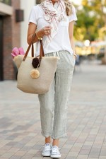 Caslon Linen Cropped Pants Size m Striped Black White