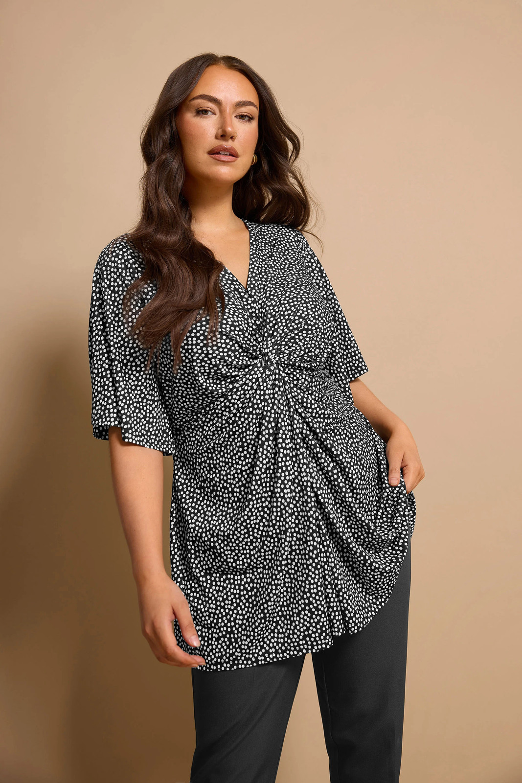 EVANS Curve Women's Plus Size Polka Dot Twist Front Top