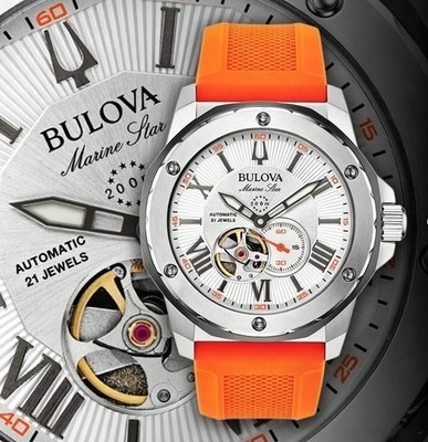 Bulova Marine Star Series A Automatic Men's Watch  98A226 Orange Rubber Strap