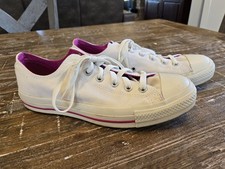Vtg 80s 90s - Converse All Star - White Magenta Double Tongue OX 1X716 Size 10