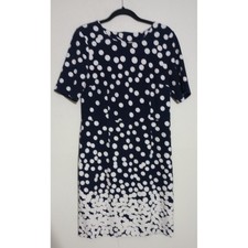 Talbots Navy White Polka Dot Sheath Dress Short Sleeve Back Zip Size 10