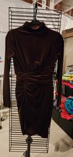 Express Women’s Velvet Ruched Mock Neck Bodycon Dress Brown XS NWT Holiday Party