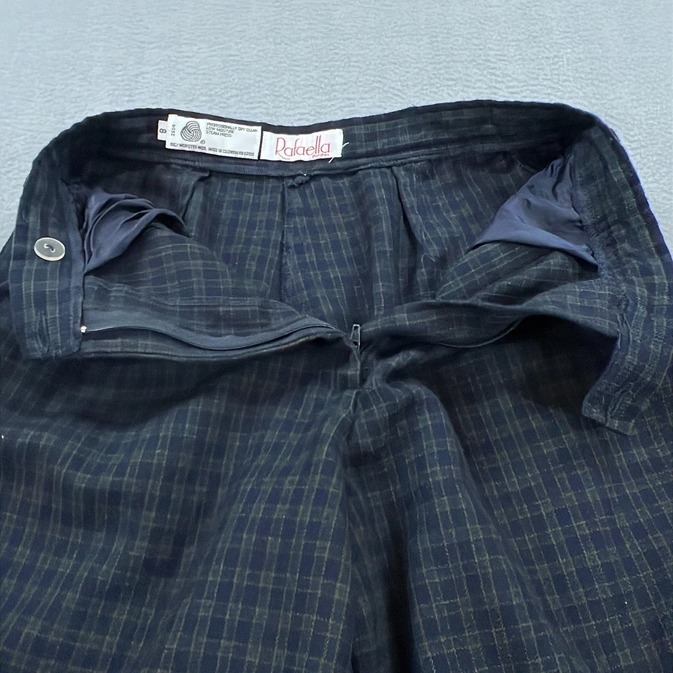 Vintage Rafaella Petites Wool Shorts Womens 8 Navy Green Plaid Pleated Cuffed - Image 3 of 4