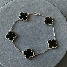 5 Flower Black bracelet 925 silver white gold plated 15mm Flower