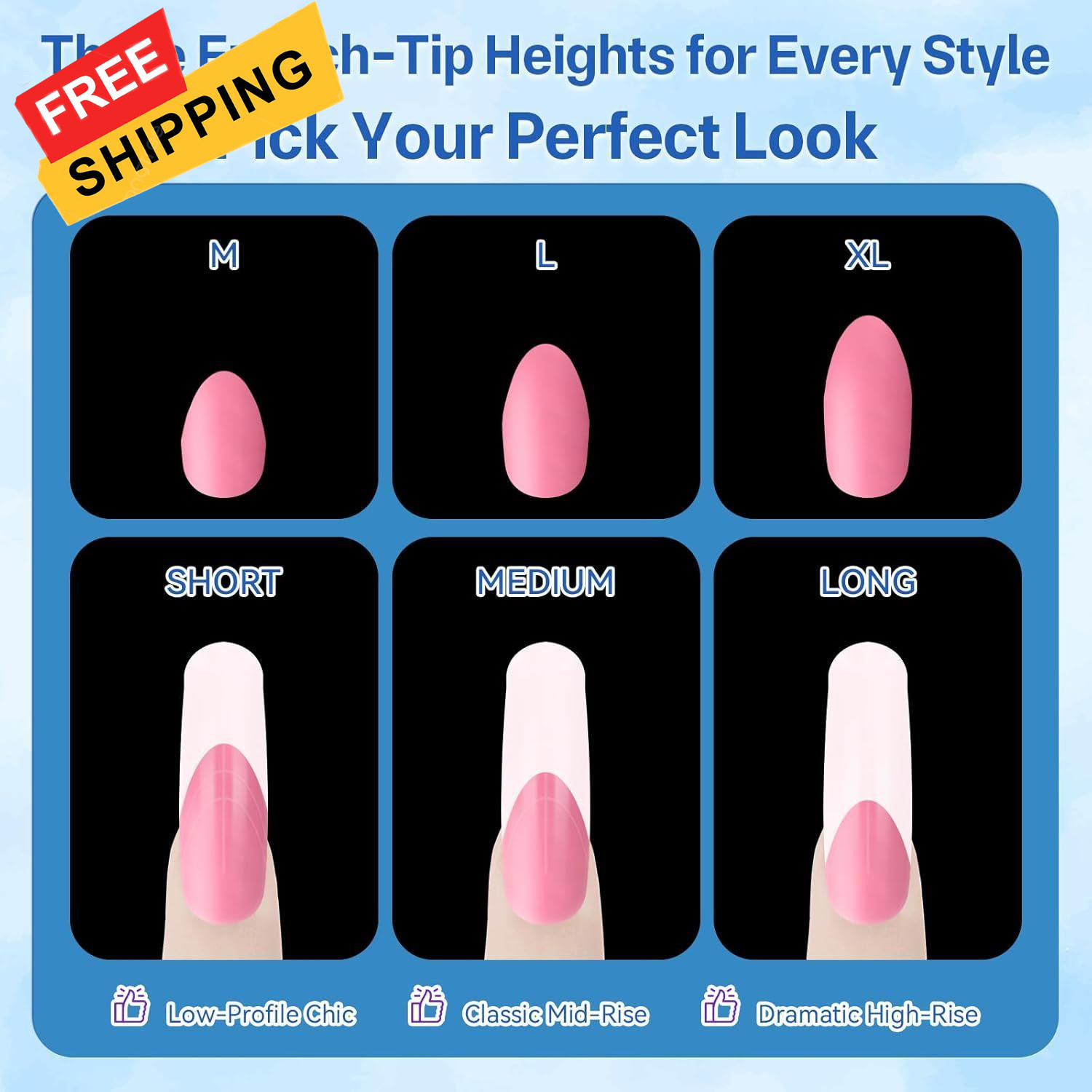 Curved Square Dual Nail Forms with Guiding Line – Reusable M & L Long, Clear 