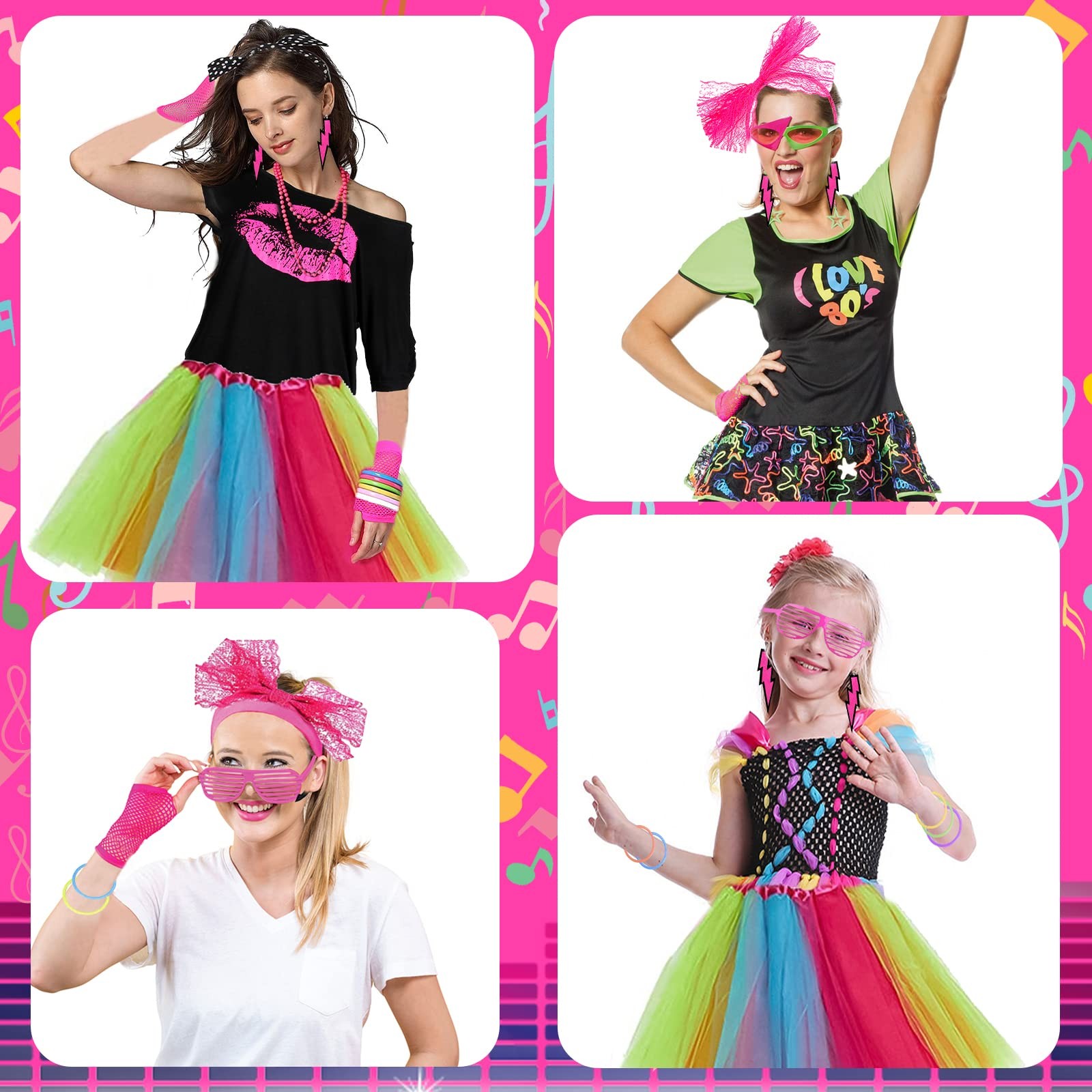 80s Ladies Costume Set: 21PCS T-Shirt, Accessories & Neon Gear image 2