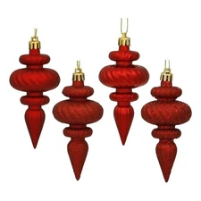 Vickerman 4" 4-finish Finial Christmas Ornaments in Red (Set of 8)