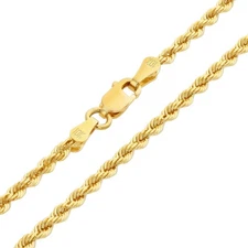 10K Yellow Gold 2mm Diamond Cut Rope Chain Link Necklace Mens Womens 22"