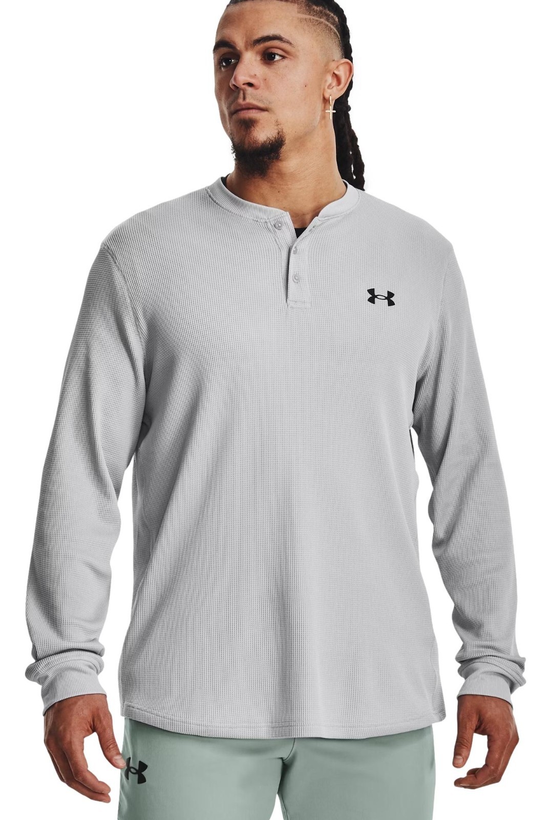 Under Armour Mens UA Waffle Henley Long Sleeve Shirt Mod Gray 1302356 5490₽