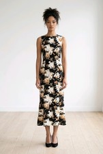 Oscar de la Renta Gown Floral Daisy Black Midi Dress Open Back Tie XS US 2 NWOT