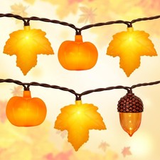 8.5Ft Fall Thanksgiving Decor String Lights, 10 LED Maple Leaves Acorn Pumpkins