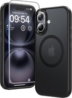 HandyhüLle FüR Iphone 16 6,1 Zoll Matt Schwarz StoßFest Mit Panzer Schutzglas