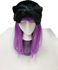 VTG Black Faux Fur Pillbox Hat with Front Bow Detail
