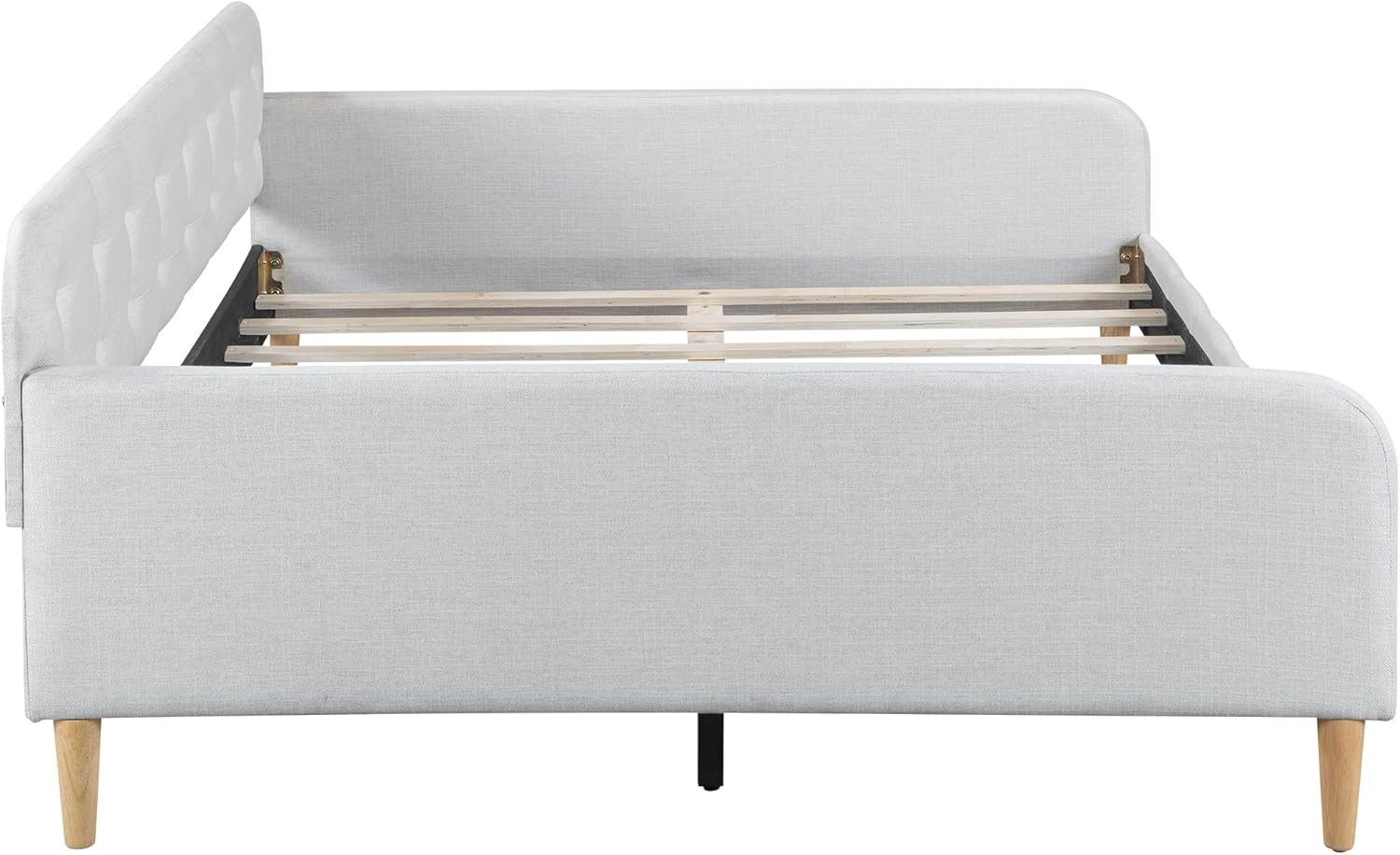Stylish Beige Linen Daybed - 79" Full Size with Sturdy Wooden Legs