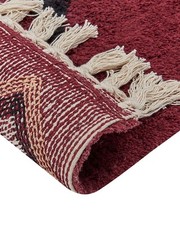Tappeto In Cotone Con Nappe E Motivo A Diamante Rosso 160 X 230 Cm Soggiorno Camera Da Letto - 5