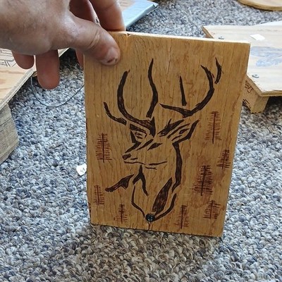 Handmade Wooden Rectangular Deer Box, Brown Wildlife Theme, Wood-Finished