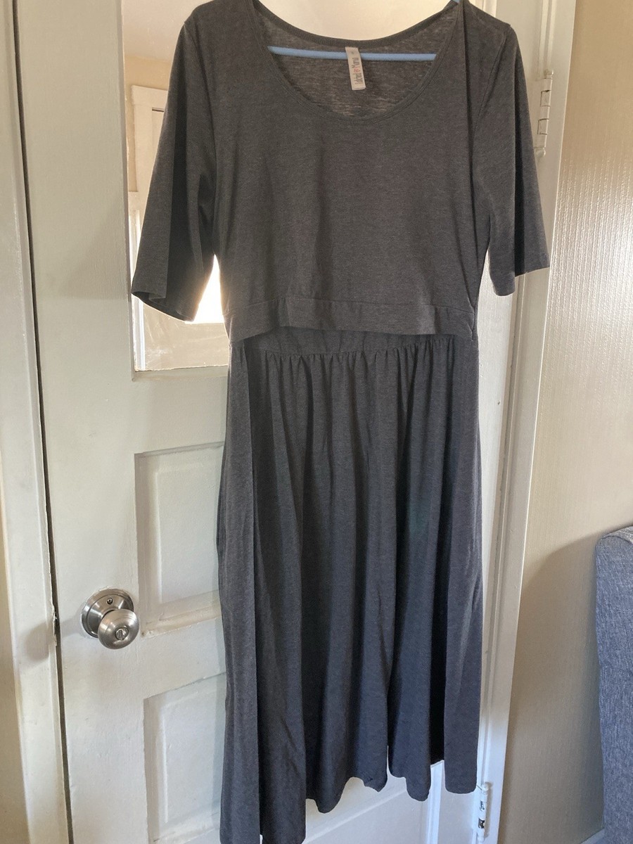 Women's Latched Mama Gray Maternity Nursing Dress XL Classic Cotton