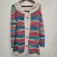 Rainbow Handmade Crochet Caridgan Size L Oversized Thick Knit Twee Chunky Artsy