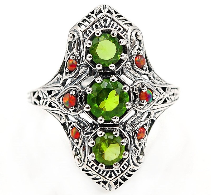 1CT  Peridot 925 Sterling Silver Filigree Ring Jewelry Sz 6 