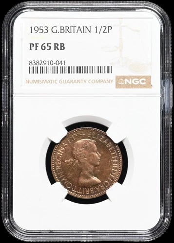 Great Britain. Elizabeth II. 1953. Proof 1/2 Penny. NGC PF65 RB.