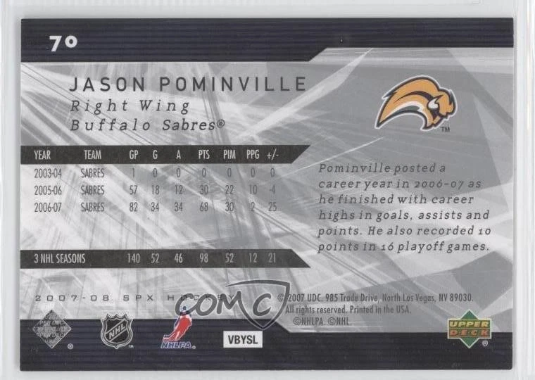 2007-08 SPx Jason Pominville #70 - Image 2 of 2