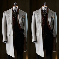 Wool Men's Long Overcoat Gray Cashmere Winter Warm Outdoor Casual Wear Jacket