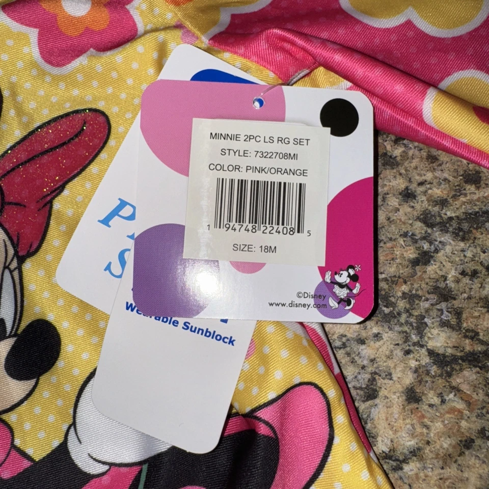 Baby Mädchen 18 Monate Disney Minnie Mouse 2-teilige Bademode UPF-50+ Rashguard Badeanzug neu - Bild 3 von 4