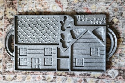 Vintage John Wright Cast Iron Gingerbread House Mold 1985 Holiday Baking Pan USA
